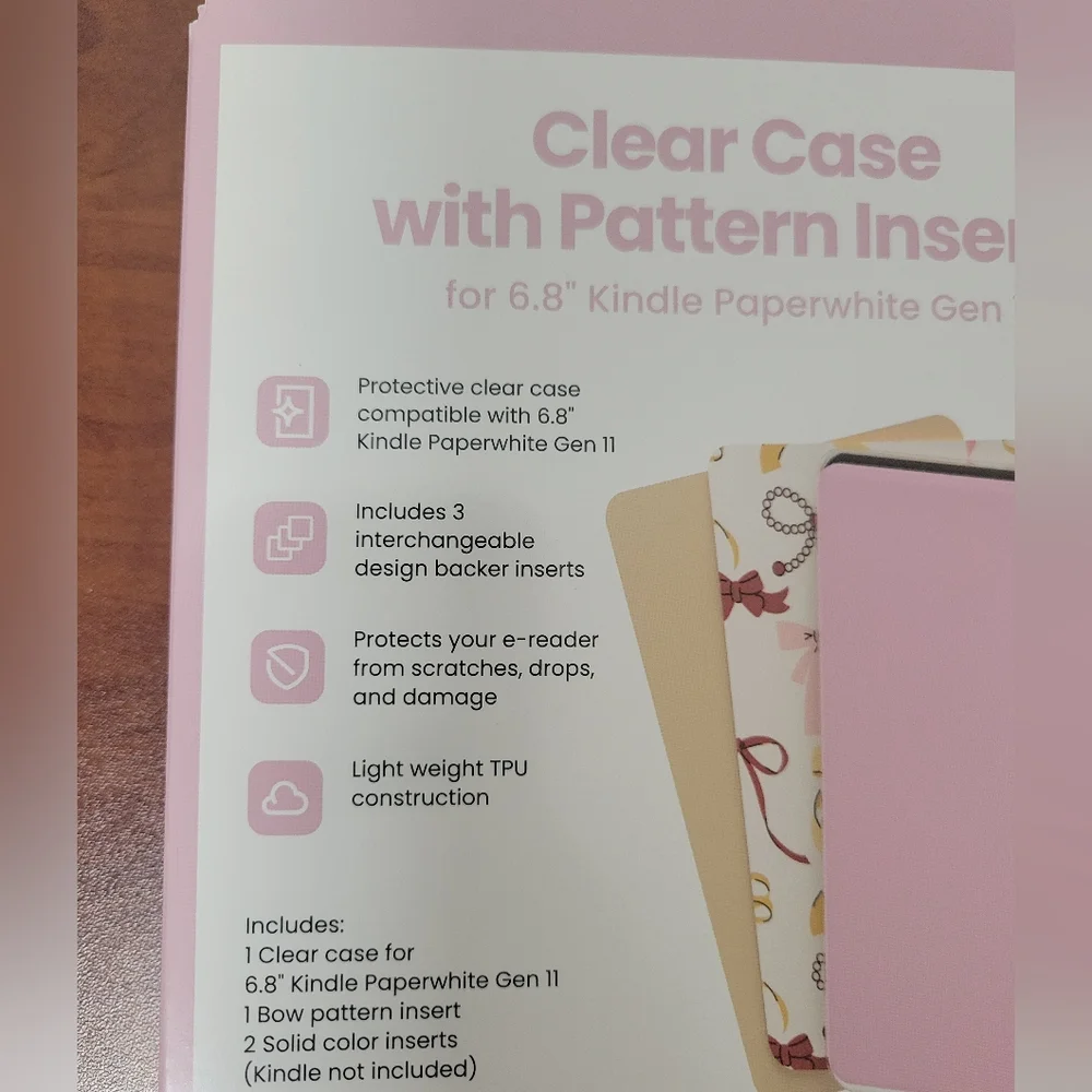Clear Case With Pattern Inserts For 6.8 Kindle Paperwhite Gen 11 Nib